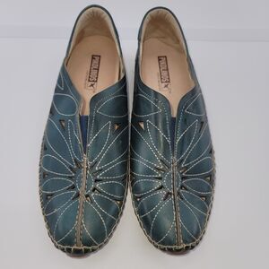 Pikolinos Women's 39~US9  Teal Green Jerez Slip On Leather Loafers Made in Spain